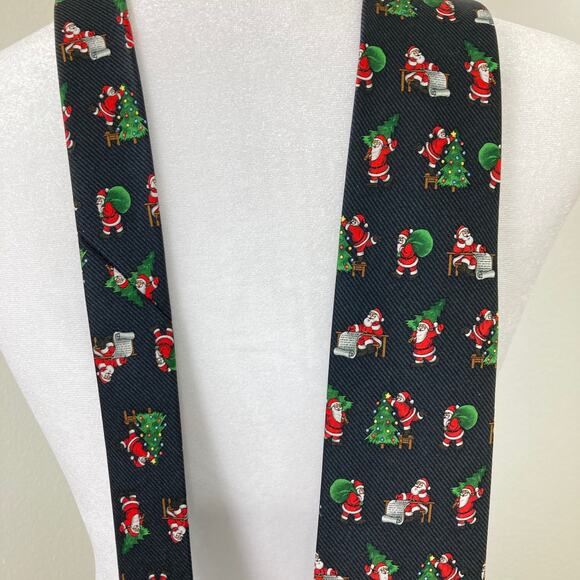 Santa Claus Christmas Tie Men's Holiday Party Novelty Necktie Black Stripe - Picture 3 of 6